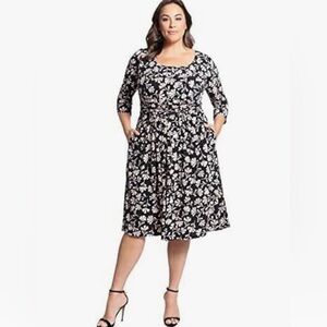 London Times Floral Smocked Yoke Floral Shift Dress